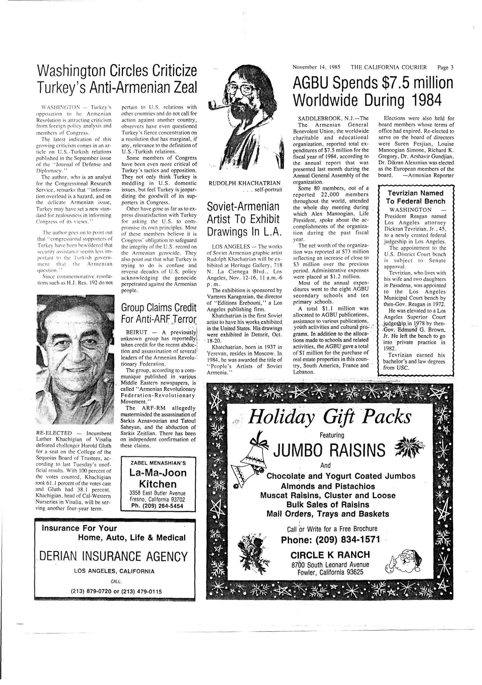 "Soviet-Armenian Artist to Exhibit Drawings in L.A."
